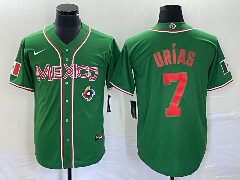 Men 2023 World Cub Mexico #7 Urias Green orange Nike MLB Jersey13